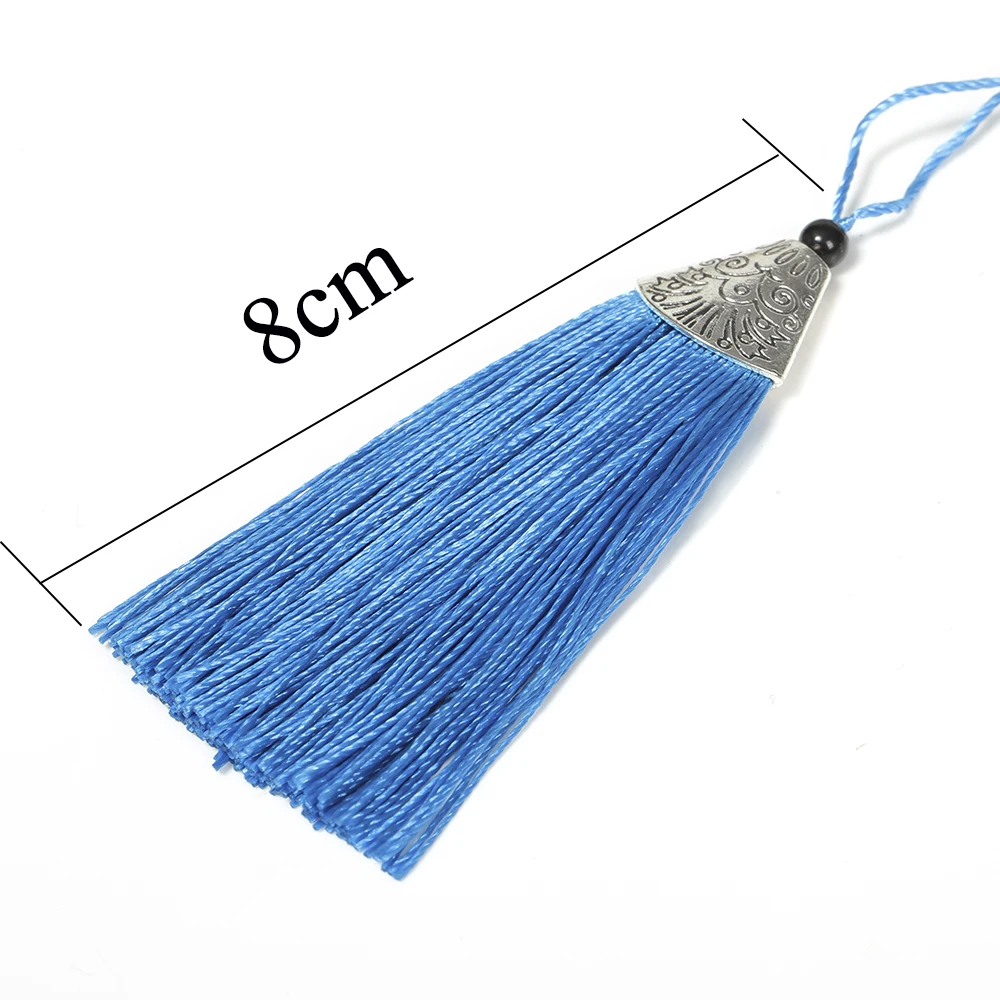 10 sztuk 8cm kolorowe jedwabne Tassel dla biżuterii kolczyki DIY Making Tassel z czapki kolczyki frędzle w stylu boho akcesoria zawieszki charmsy DIY