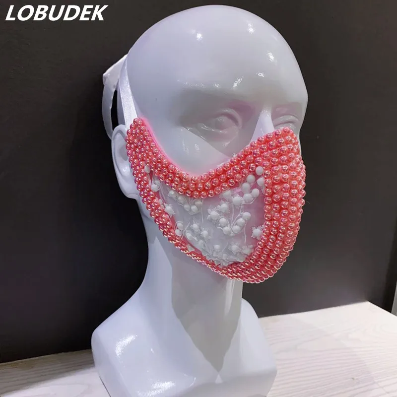 Pearls Rhinestones Mask Jewelry Ornament Halloween Party Funny Crystals Stones Masks Singer Dancer Costume Accessories