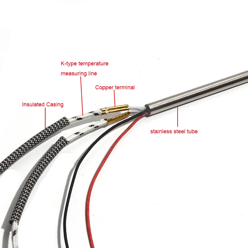 5PCS 304SS Electric Cartridge Heater 14x80mm AC220V 350W with K Type Thermocouple