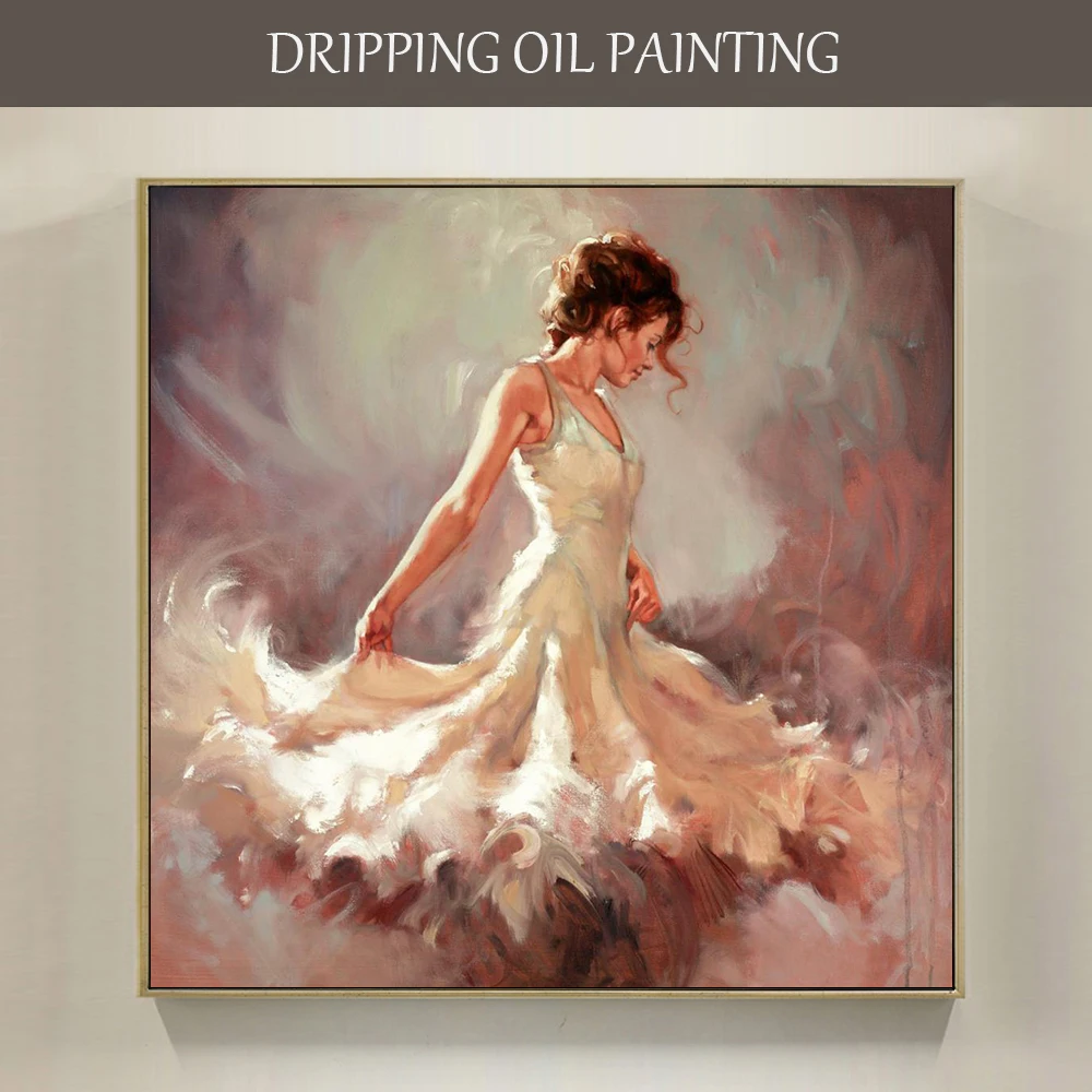 

Hand-painted Portrait of Ballerina Oil Painting on Canvas Impressionist Picture Lady with White Dress Ballet Dancer Oil Painting