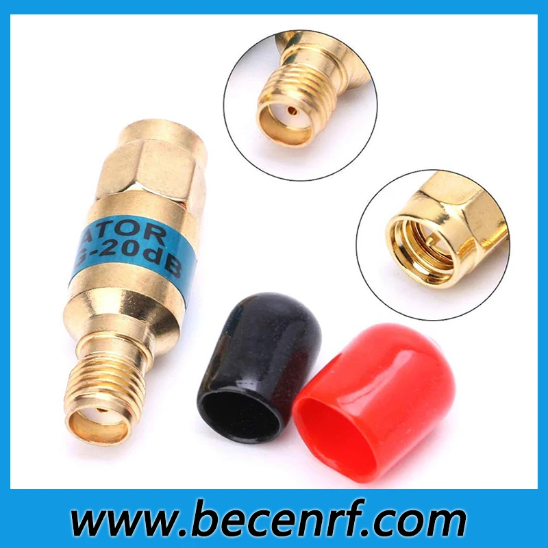 Free Shipping 2W SMA Golden Coaxial Attenuator 6GHz 1.3.5.6.10.15.20.30db SMA-JK male to female Connector 50Ohm