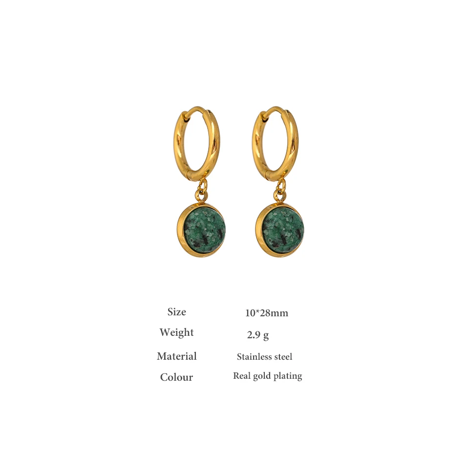 Yhpup Creolen aus Edelstahl, grüner Naturstein, neuer goldener geometrischer Charm-Schmuck aus Metall, Freude, Acero Inoxidable Mujer – Detail 3