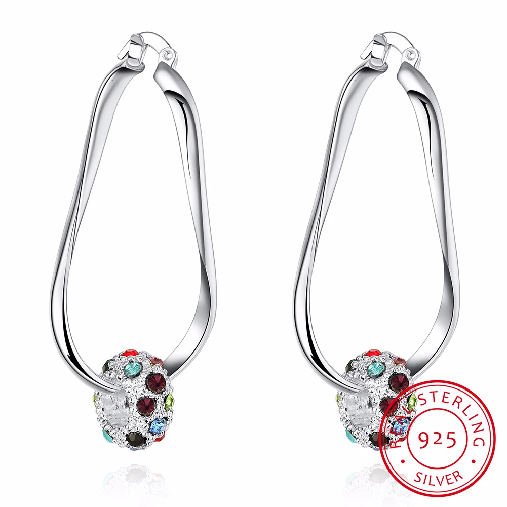 LEKANI Hot Sell 925 Sterling Silver Ball Hoop Earrings Multicolor AAA Zirconia Beads Earrings For Women Fine Jewelry