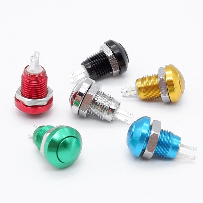 8mm Push Button Switch Momentary Metal Horn Doorbell Bell  Mini Car Auto Engine PC Power Start Starter Red Green Black Blue 1NO