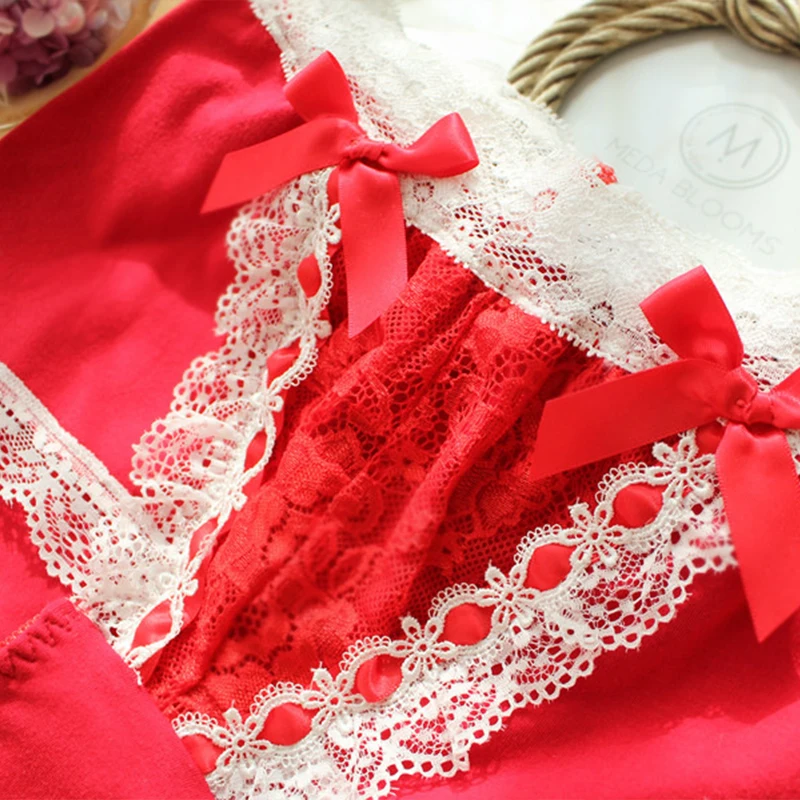 Women Cute Panties Large Sizes New Japanese Kawaii Sexy Lace Red Cotton Underwear Female Plus Size Women\'s Cotton Briefs 7XL