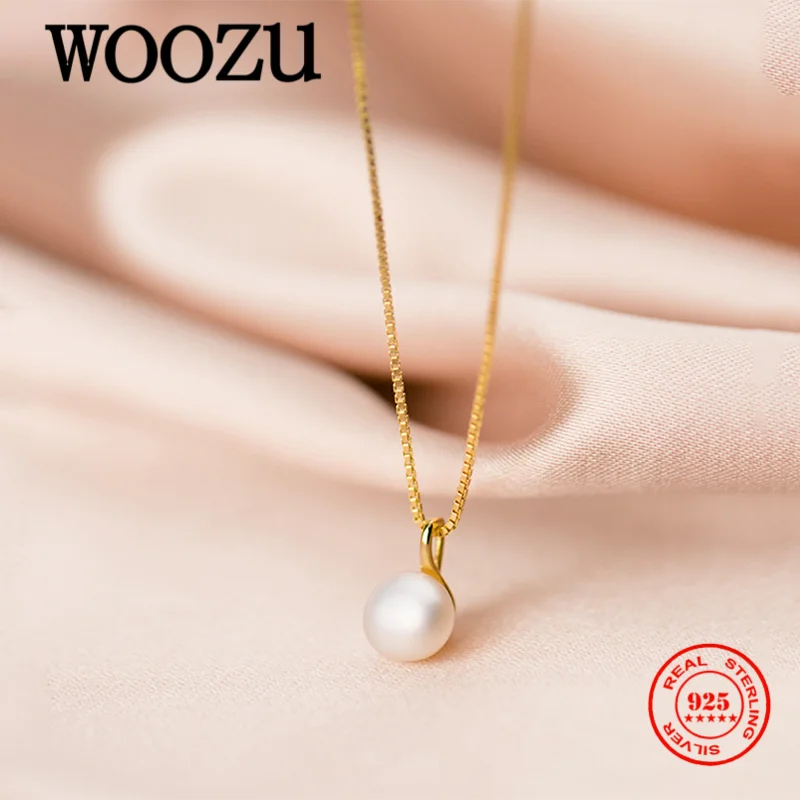 WOOZU Fashion Korean Geometric Baroque Pearl Chain Pendant Necklaces for Women Real 925 Sterling Silver Party Wedding Jewelry