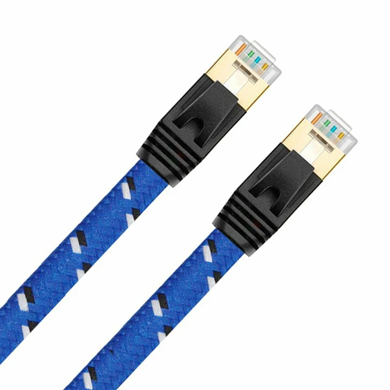 5m RJ45 Cable Cat 7 Grid Blue And White Gold Flat Ethernet RJ45 Network Patch Cable Cord Ethernet LAN Cable For Router PC