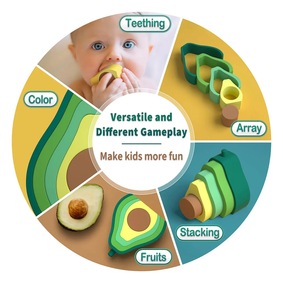 TYRY.HU 1set Avocado Silicone Building Block Teether 3D Early Baby Educational Toy Baby Teething Soft can be Bite BPA Free