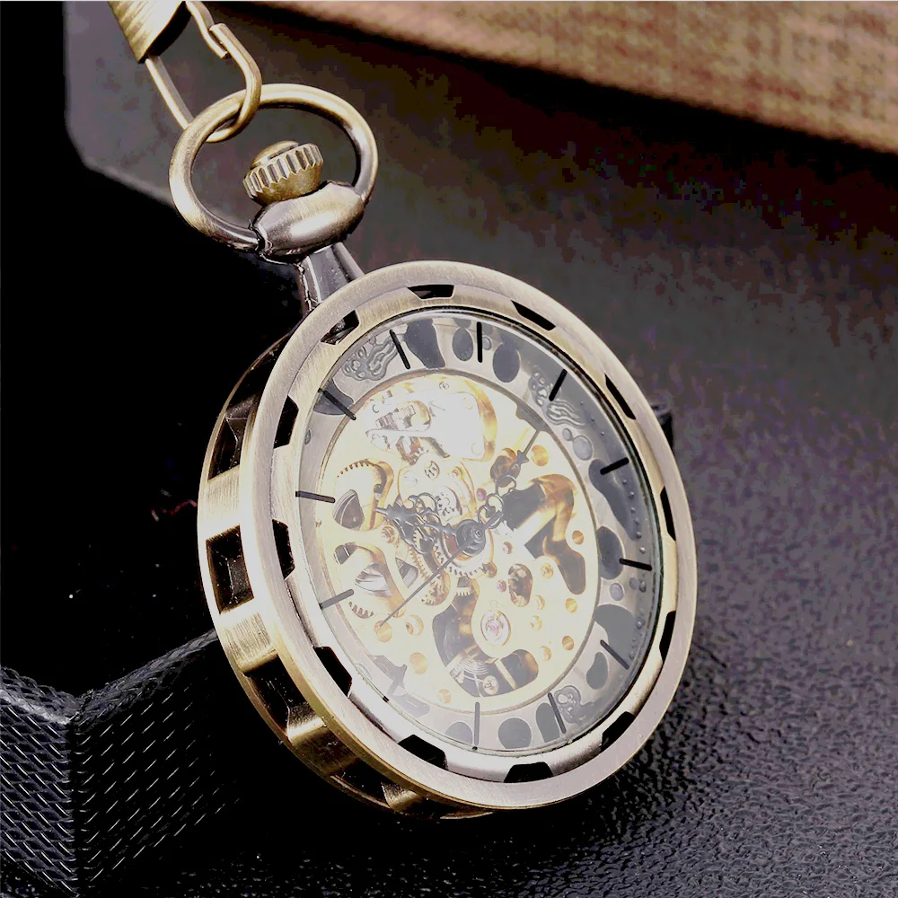 8944Creative copper wheel transparent glossy large mechanical Creative retro gift value exquisite pocket watch