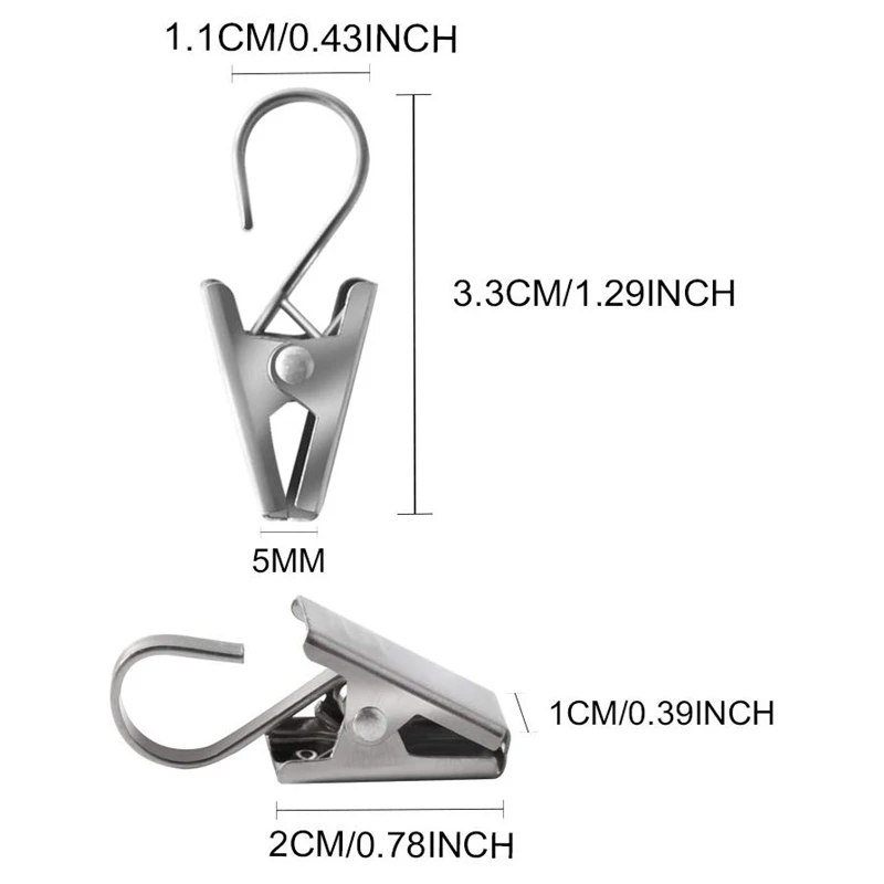 50 PCS Stainless Steel Curtain Clips with Hook for Curtain Photos Home Decoration Outdoor Party Wire Holder