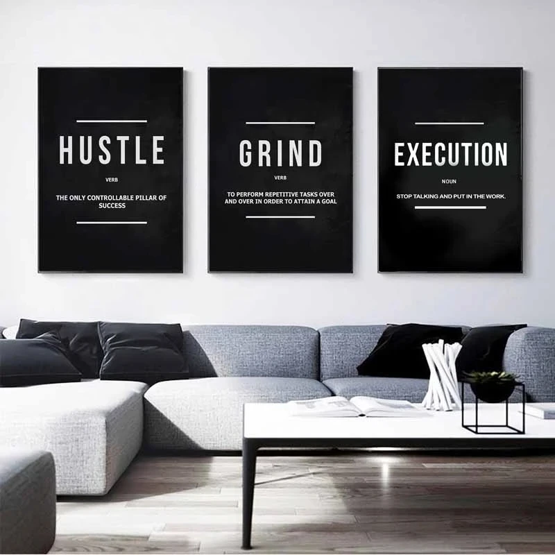 

Grind Hustle Execution Motivational Quote Posters Prints Canvas Painting Wall Art Pictures for Living Room Home Decor (No Frame)