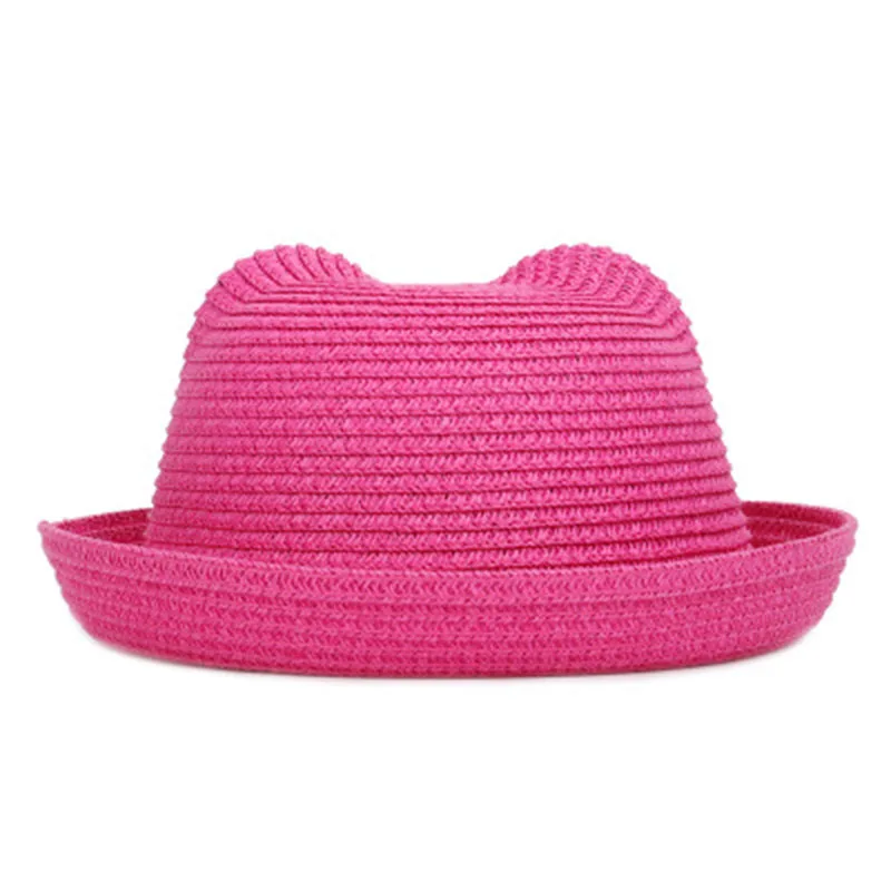 Beach Straw Hat 16 colors children\'s summer straw hat summer cool hat travel baby boys and girls cat ears Summer sun Cap F65