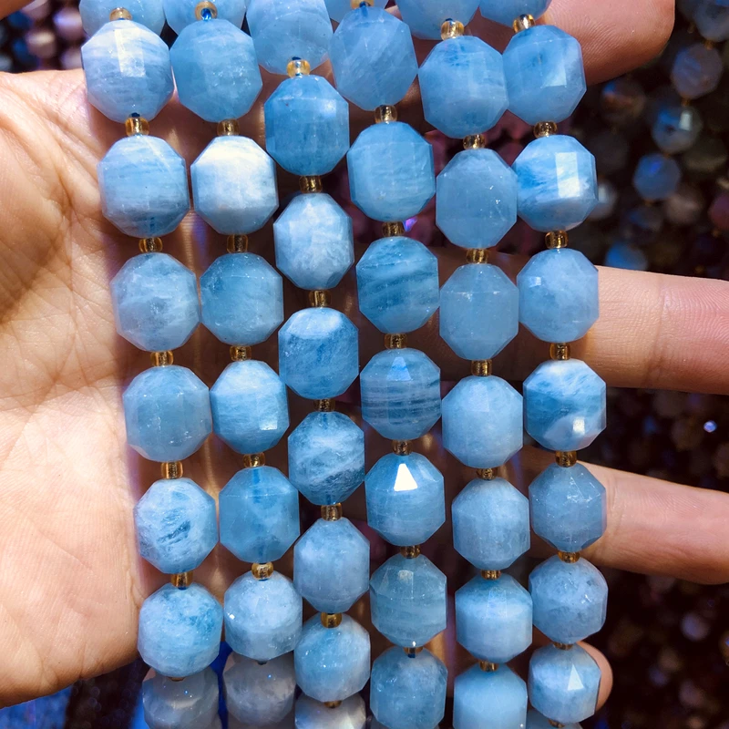 

Wholesale Natural Blue Aquamarine Beads,Hand Cutting Beads 10mm Faceted Gem Stone Loose Beads for jewelry,1string 15.5"