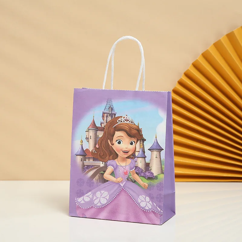 Multifunction Disney Sofia Party Bag With Handles 21x15x8cm Festival Princess Party Supplies Candy Gift Packing Bags Kraft Paper