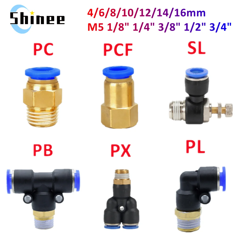 Pneumatyczne złącze pneumatyczne PC/PCF/SL/PB/PX/PL 10mm 12mm 14mm 16 gwint M5 3/4 "1 2-drożne złączki do węży szybkozłącza rurowe