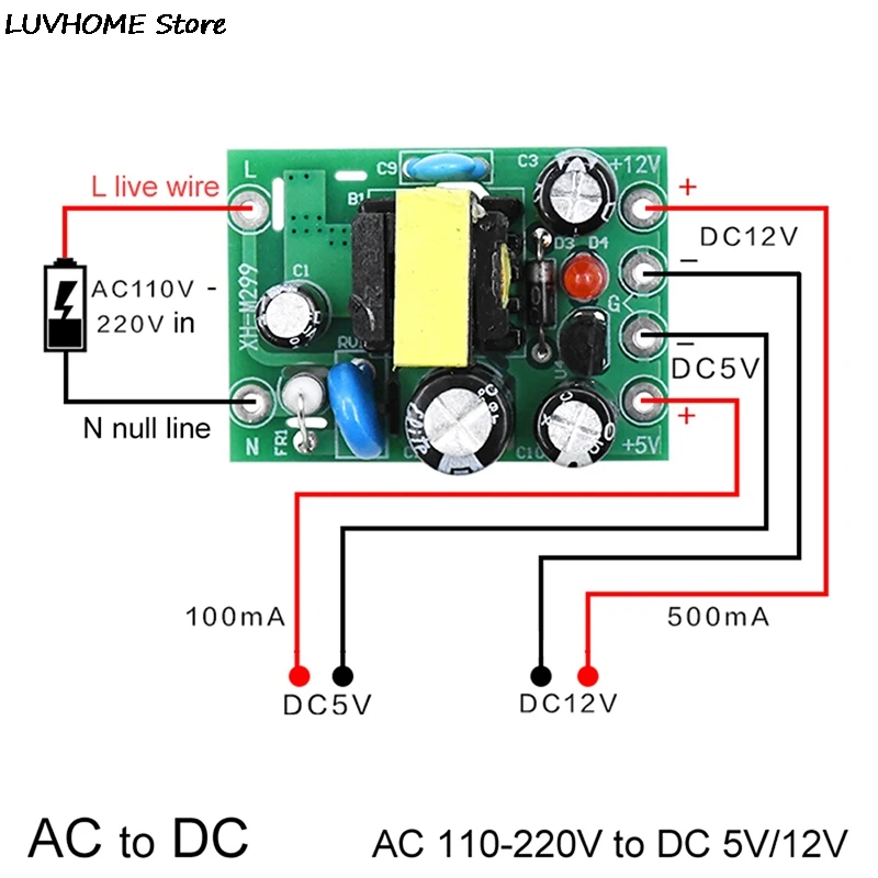 AC-DC 110V 120V 220V 230V To 5V 12V Converter Board Module Power Supply Isolated Switch Power Module 100mA 500mA 300mA 700mA