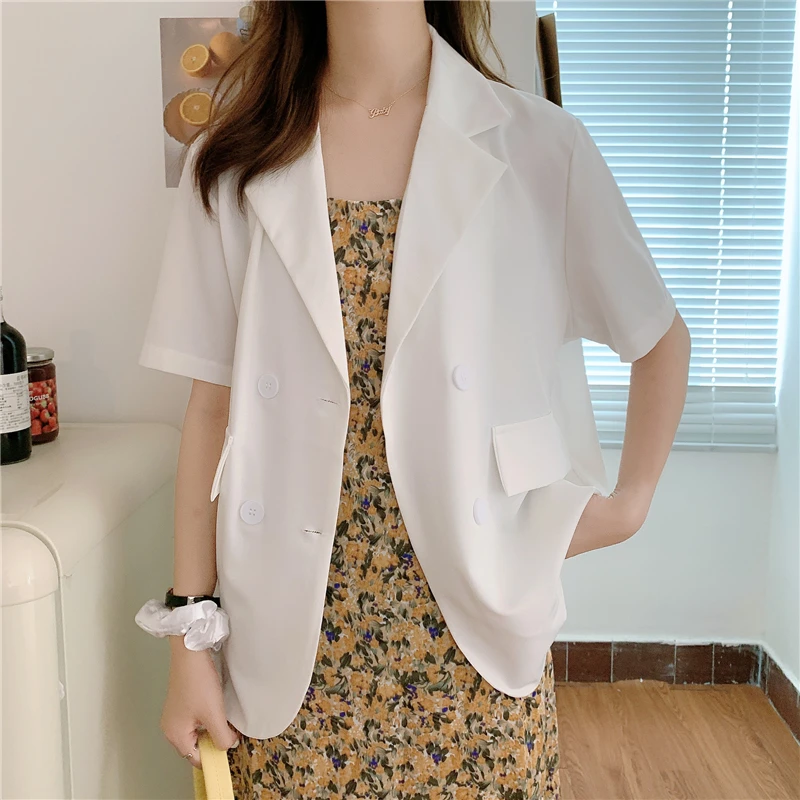 Casual solto verão manga curta terno casaco feminino 2022 moda oversized turndown collar blazer jaqueta