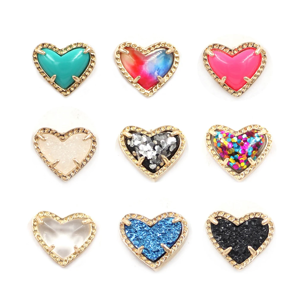 High Quality Multicolor Small Heart 3D Resin Abalone Shell Geometric Bling Bling Glitter Mini Love Stud Earrings for Women