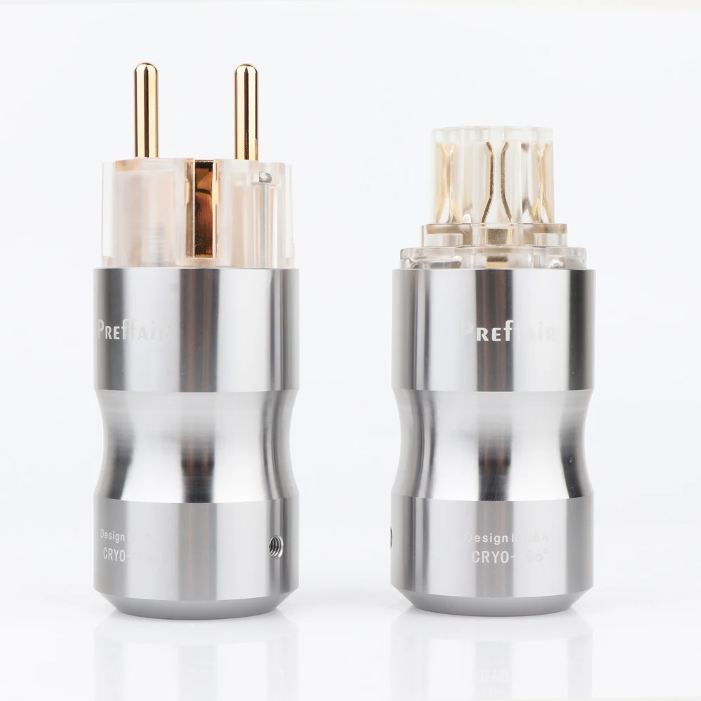 P089ETG 1 pair Preffair Hifi audio 24K Gold plated Transparent EU Schuko  power plug Audio power plug HIFI Power supply socket