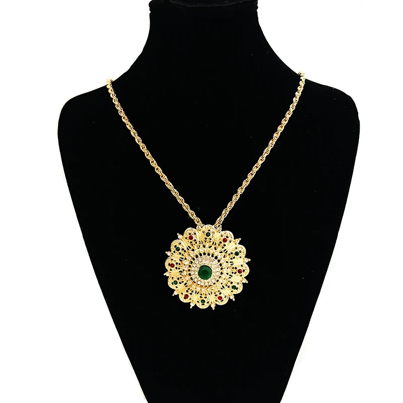 Fashion Jewelry Gold Color Long Pendant Necklace for Women Ethnic Wedding Gift Morocco Caftan Metal Flower Accessory