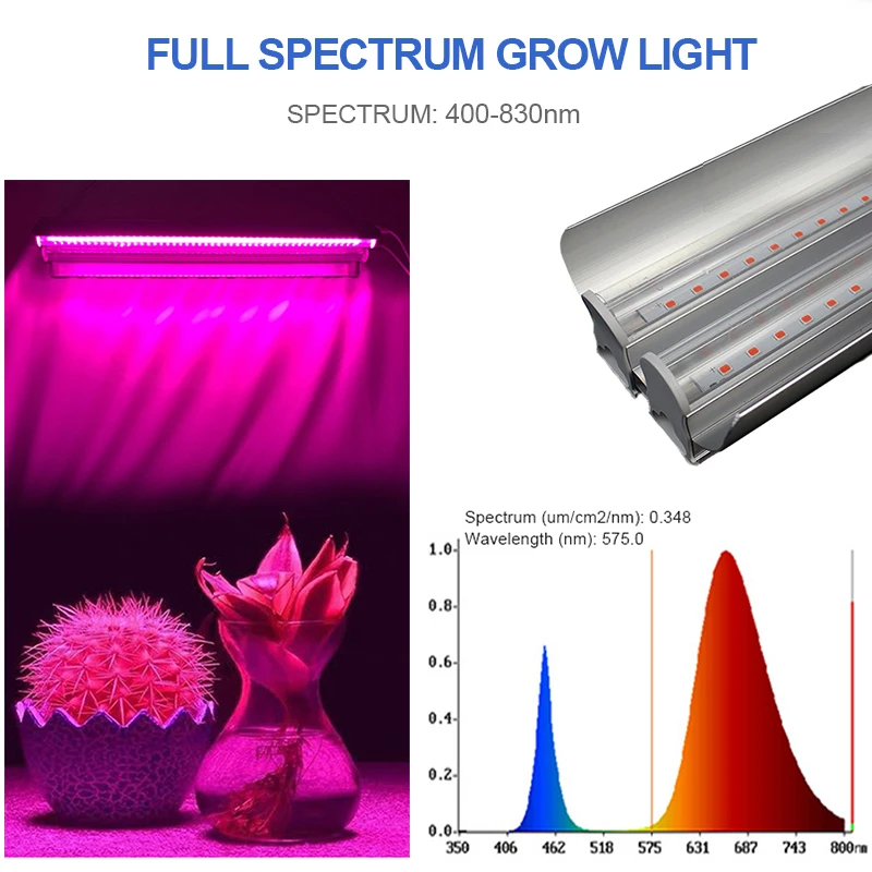 LED Grow Light 100W Full Spectrum 400nm-830nm Phyto Lamp 50cm Growing LED Lighting Double Tube For Hydroponic Plants Indoor Led