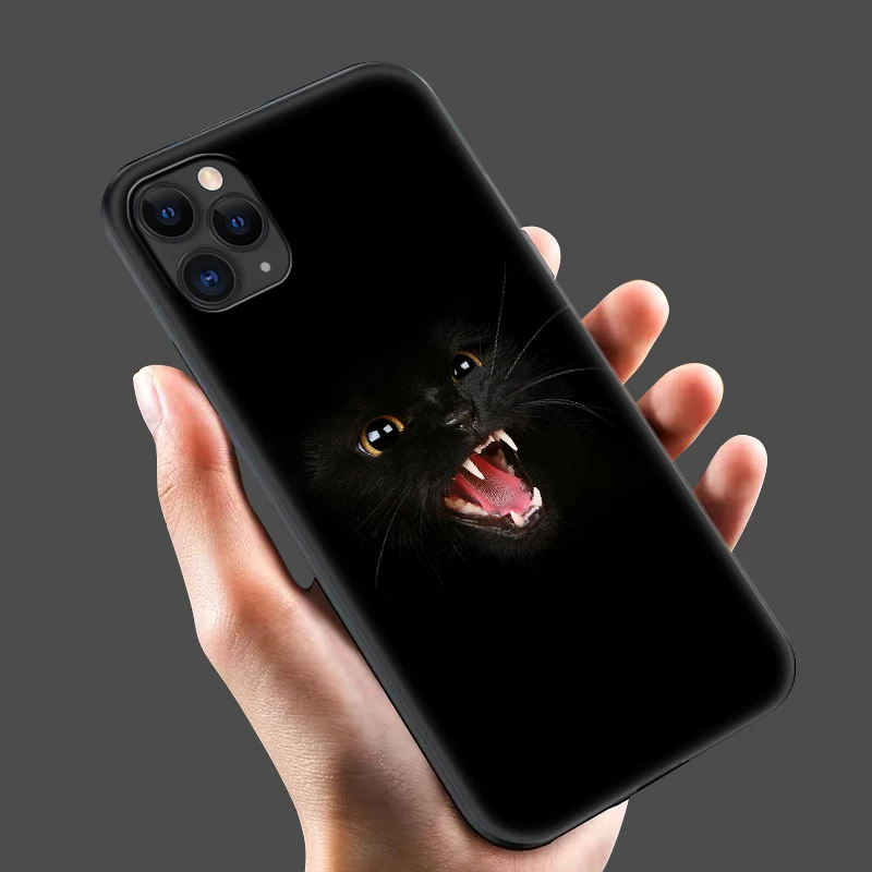 Black tpu case for iphone 5 5s se 6 6s 7 8 plus x 10 XR XS 11 12 13 mini pro MAX case silicone cover Black Cat Staring Eye On