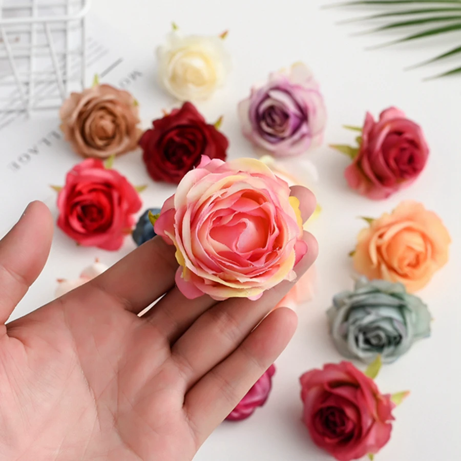 30/100 Stück Künstliche Blumenköpfe für Heim- und Hochzeitsdekoration, Weihnachtsgirlande, Blumenwand, DIY Scrapbook-Bastelzubehör, Seidenrosen – Detail 2