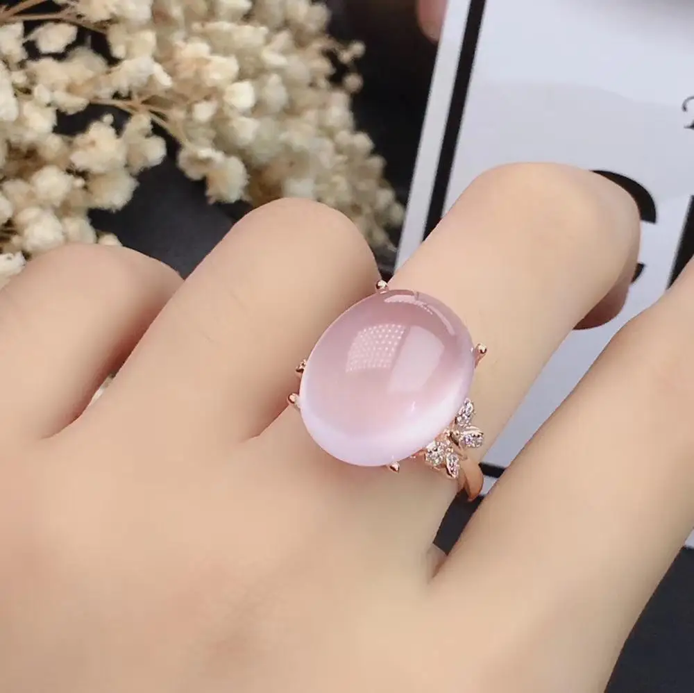 KJJEAXCMY Boutique Jewelry 925 Sterling Silver Inlaid Natural Pink Crystal Furong Stone Pendant Ring Set Support Detection