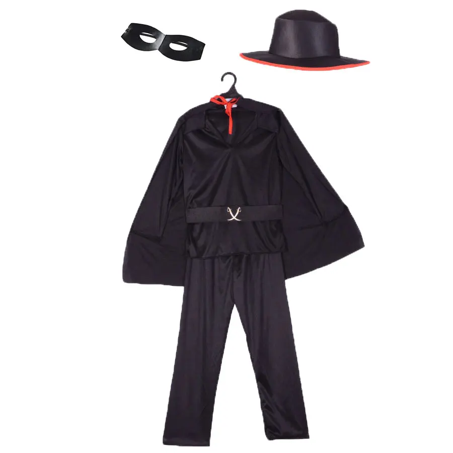 Costume Bandido Zorro Masqué Noir pour Enfants, Tenue de ix, Halloween, Carnaval, Pourim, Tim, Enfant, Garçons