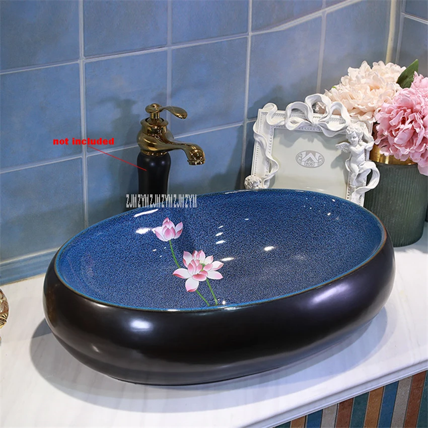 

1005 Household Single Hole Creative Above Counter Basin Bathroom Oval Basin Chinese style Ceramic Sink Hand Washing Basin Bowl