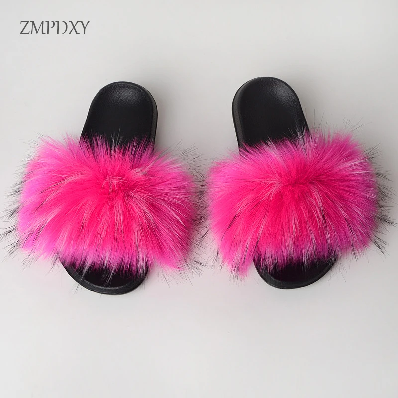 New Design EVA Fluffy Shoes Ladies Home Warm Slippers Faux Fox Fur Slide Plush Slipper Furry Fake Fur Sandals Women Shoes Vendor