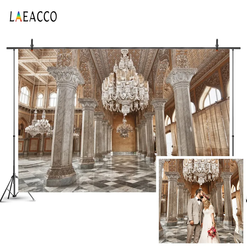 

Laeacco Luxury Palace House Pillars Chandelier Vintage Portrait Photography Backdrops Photographic Backgrounds For Photo Studio