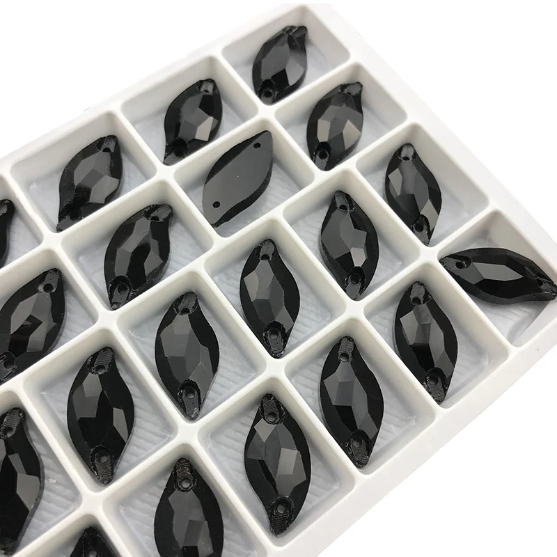 QL Crystal  S shape Glass Rhinestone For Diy Clothes/Shose/Bags Etc. Material  6x12mm,10x20mm Black Sew-on Stone