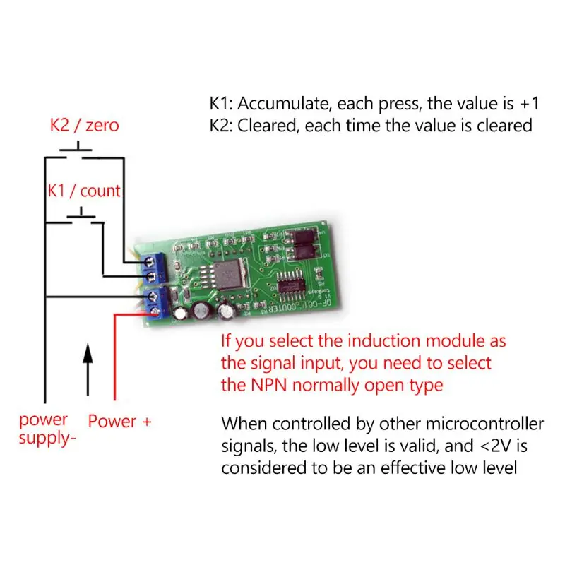 DC 5V 12V 36V Trigger Counter Module Accumulator Memory 4-Bit 0-9999 Red 0.56in Digital Tube Display with Shell Case