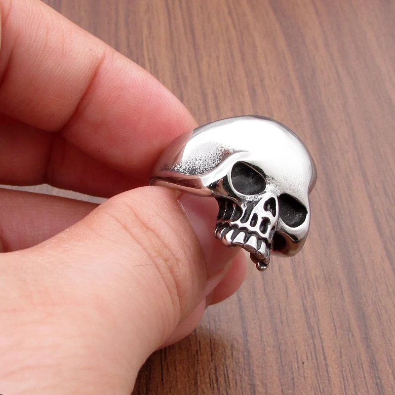 Punk 316L Stainless Steel Crack Splitting Devil Big Head Silver Color Black Skull Rings Jewelry