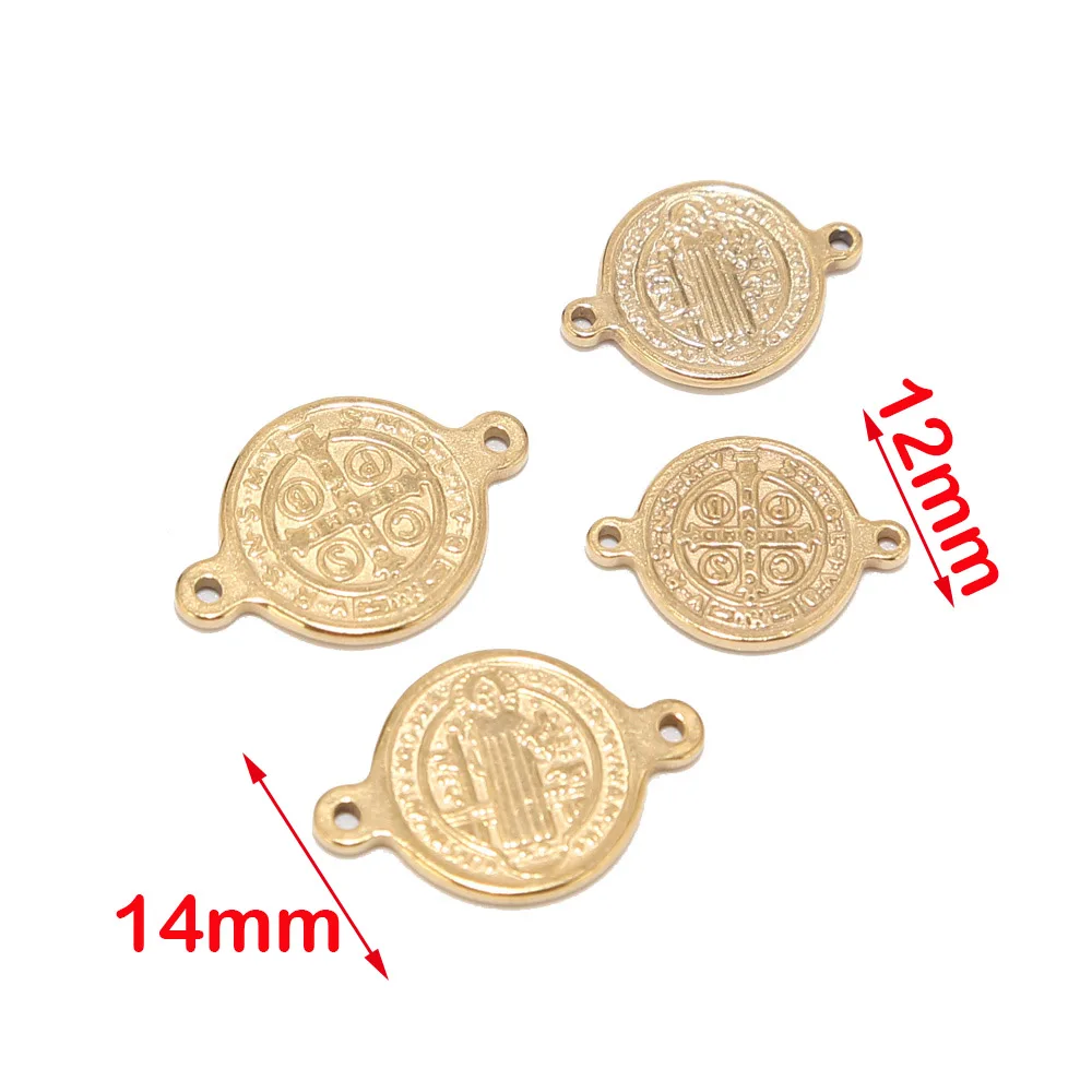 5pcs Saint Benedict Medal Links Stainless Steel Gold Jewelry Charm Connector for Bracelet Rosary Making Findings