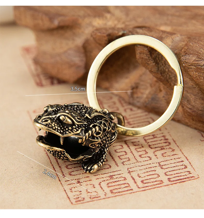 Brass Gourmet Bell Keychain Facebook Golden Toad Dragon Head Key Chain Pure Copper Keychain Bell Braided Rope Pendant DIY Pet