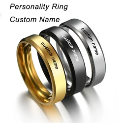 Custom Name Engrave Logo Glossy 6mm Mens Ring Size Stainless Steel Rings For Wholesale Lots Bulk Dropshipping