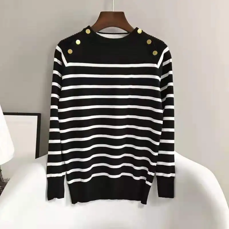 Women\'s striped autumn sweater jumper female casual O neck long sleeve chic casual sweater female high jumper