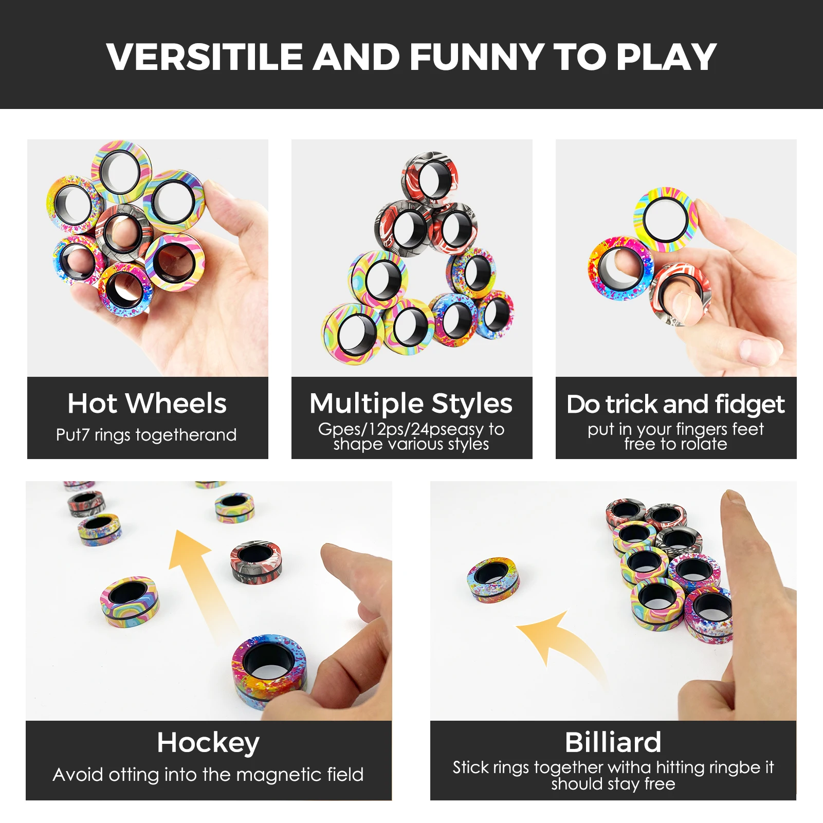 3Pcs Fidget Spinner Toys Magnetic Ring Set camo Fingers Magnet Rings ADHD Stress Relief Magical Toys Gift for Kids Adult Anxiety