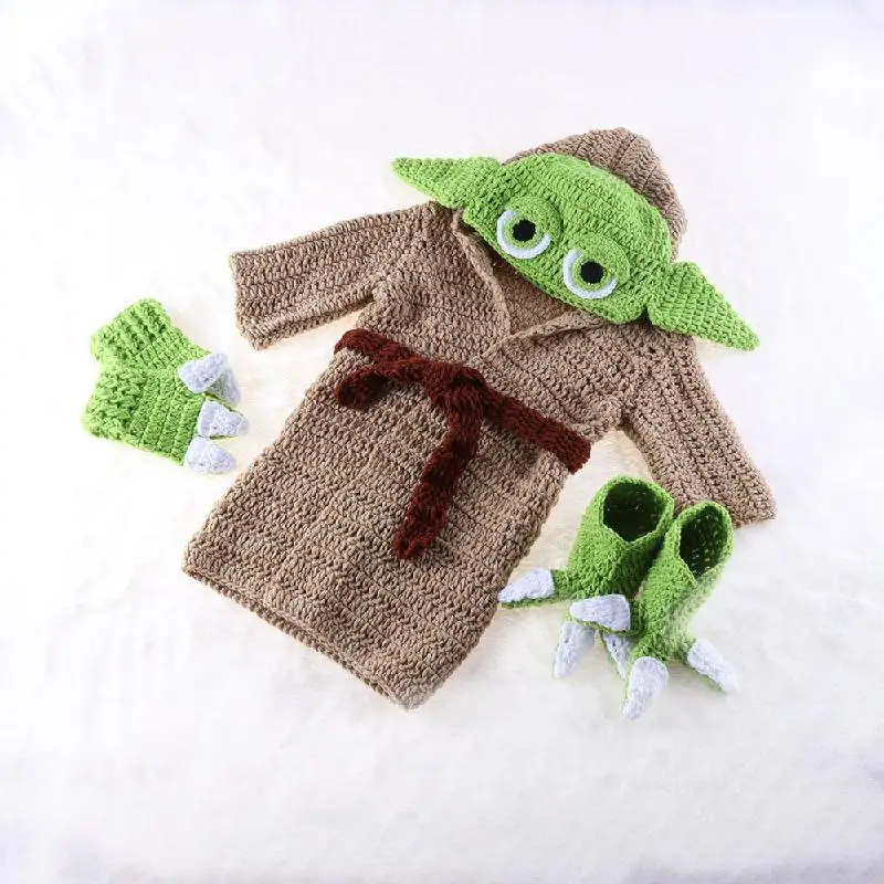 Conjunto de ropa para bebé Yoda, disfraz de ganchillo para recién nacido, accesorios de fotografía, ropa de dibujos animados para bebé, 5 unidades