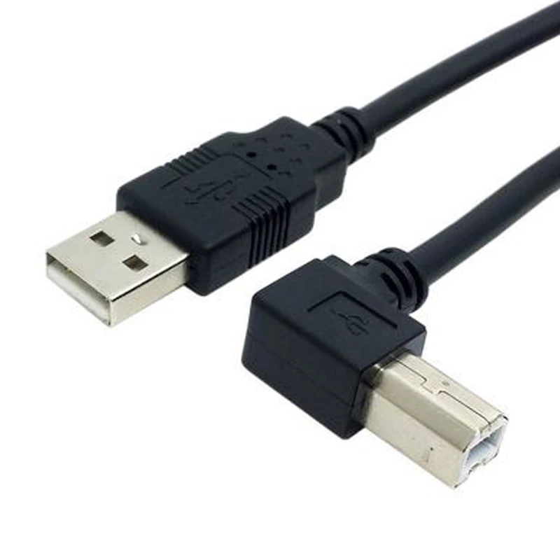 Black Elbow 90 USB Printer Power Cable USB 2.0 A-B Male to Male Scanner Printer Wire USB Convert Data Line 1.5M 50CM 3M 1M