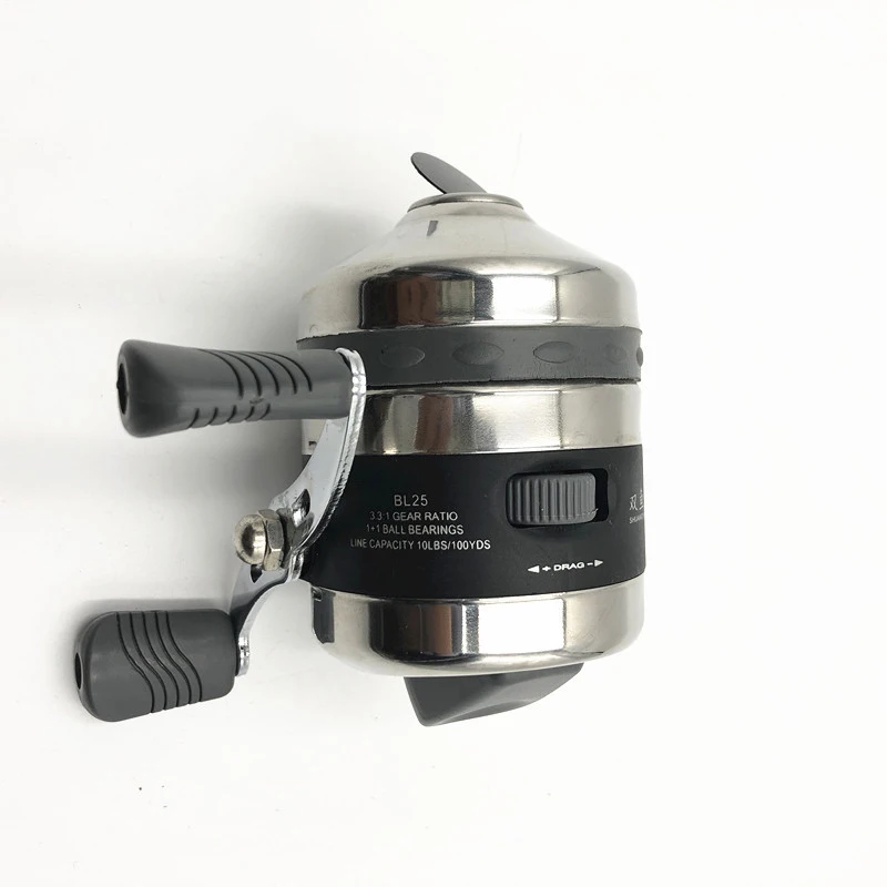 BL25 Fishing Reels for Slingshot Shooting Fish Use Dart Stainless Steel Metal Wheel Closed Fishing Wheel Spinning Fishing Reel