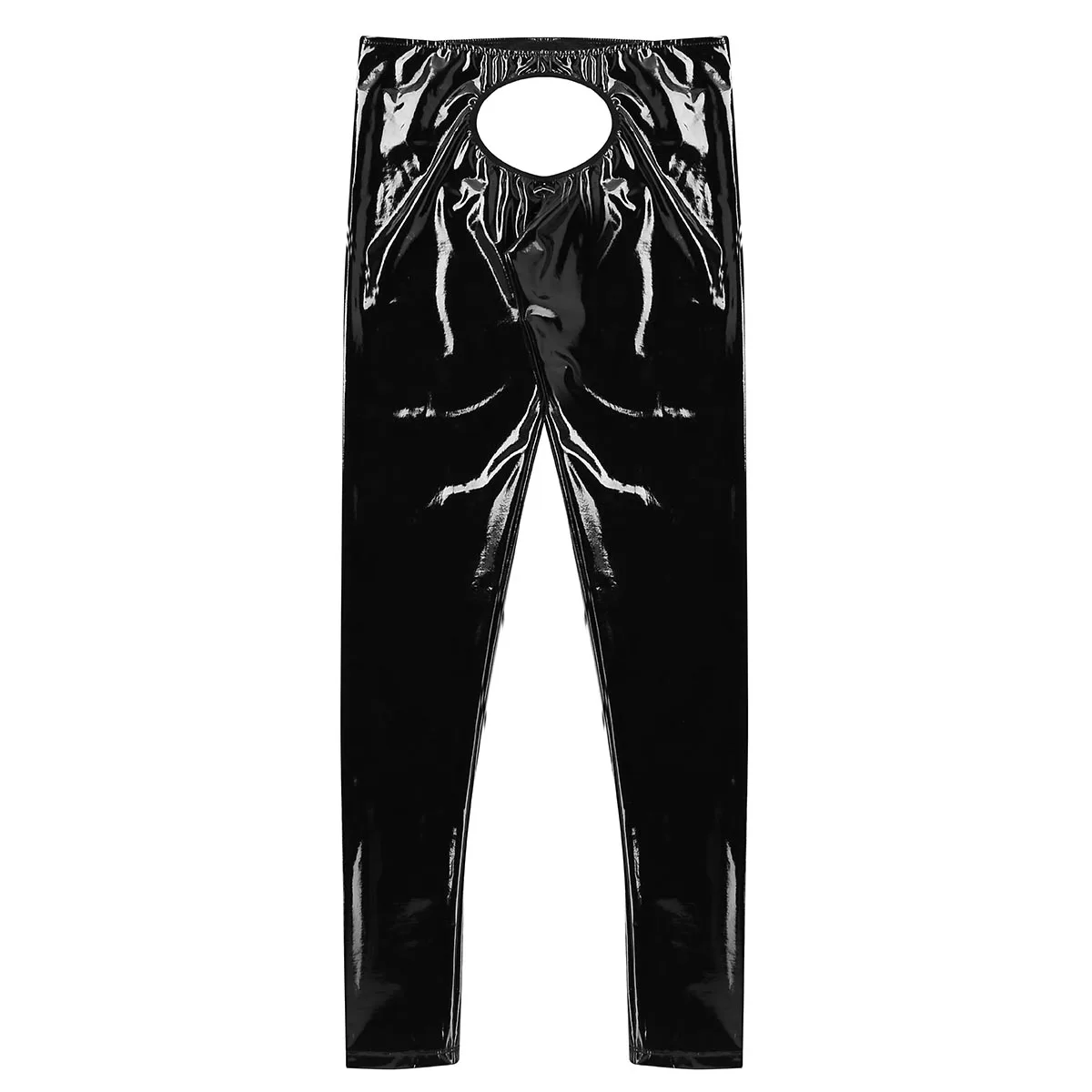 Black Mens Latex Pants Sexy Open Butt Crotchless Wetlook Leather Leggings Gay Erotic Tight Lingerie Nightclub Pole Dance Trouser