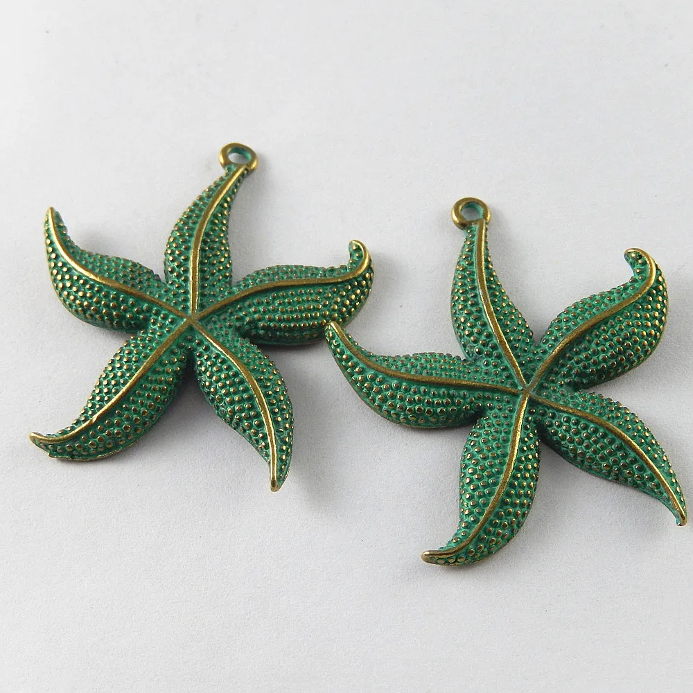 5PCS Star Pendat Patina Verdigry Patina Brass Starfish Charms Pendants For Jewelry Finding Making Necklace Accessory  48*43*3m