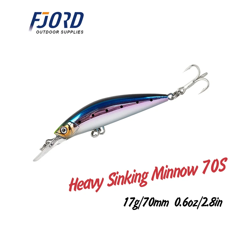 FJORD 70mm 17g Fishing Bait Heavy Minnow Laser Hard Artificial Bait Plastic Professional Seawater Lure Sinking Fishing Equipment