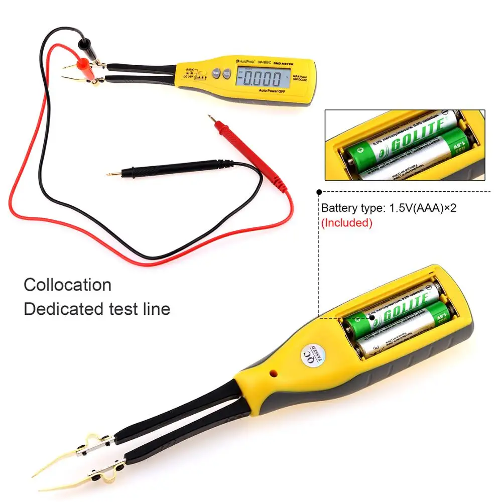 Digital SMD Tester, Capacitance and Resistance Meter with Diode/Battery Test, Carry Box Included, HoldPeak HP-990C