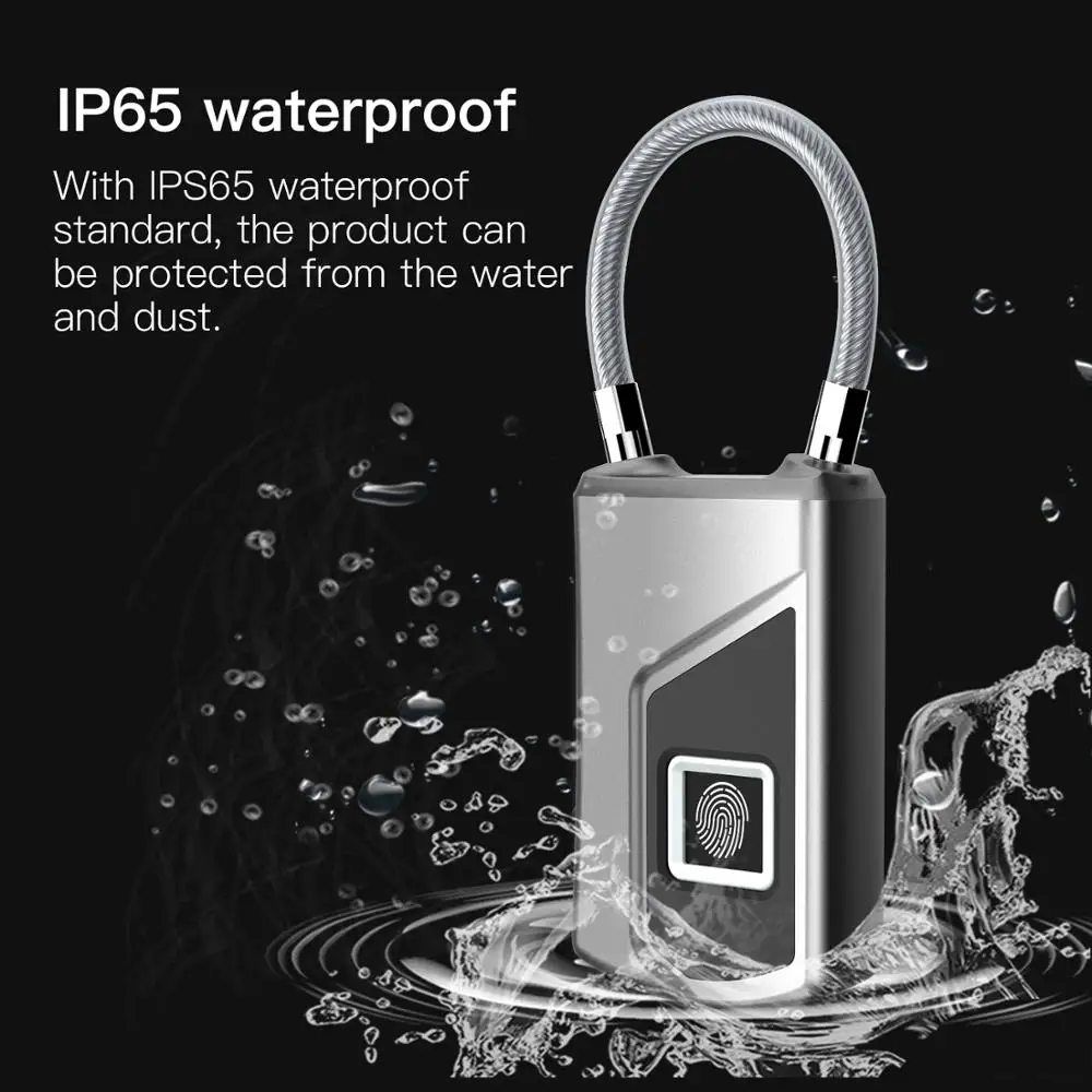 Rechargeable IP66 Waterproof Keyless Smart Fingerprint Lock Anti-Theft Security Door Luggage Case Padlock