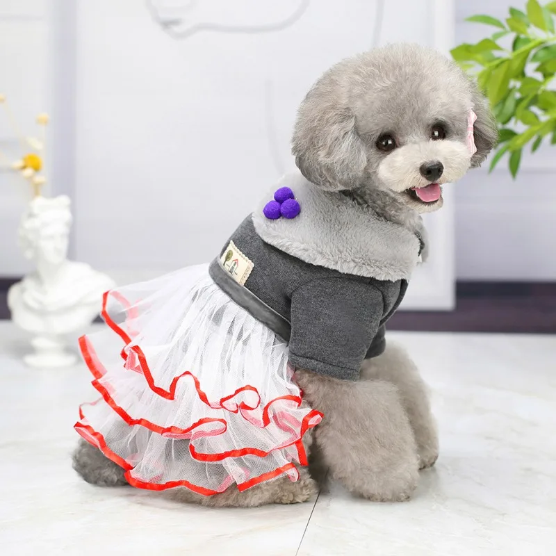 Pets Dogs Coat Dress Princess Puppy Hoodies Pleated Skirt For Small Medium Dog Cats Puppy Costumes Winter Dog Clothes