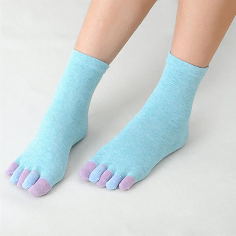 5 Pairs Fashion Women Five-finger Socks Colorful Five-Toed Simple Jacquard Cotton Sock Classic Solid Color Crew Socks with Toes